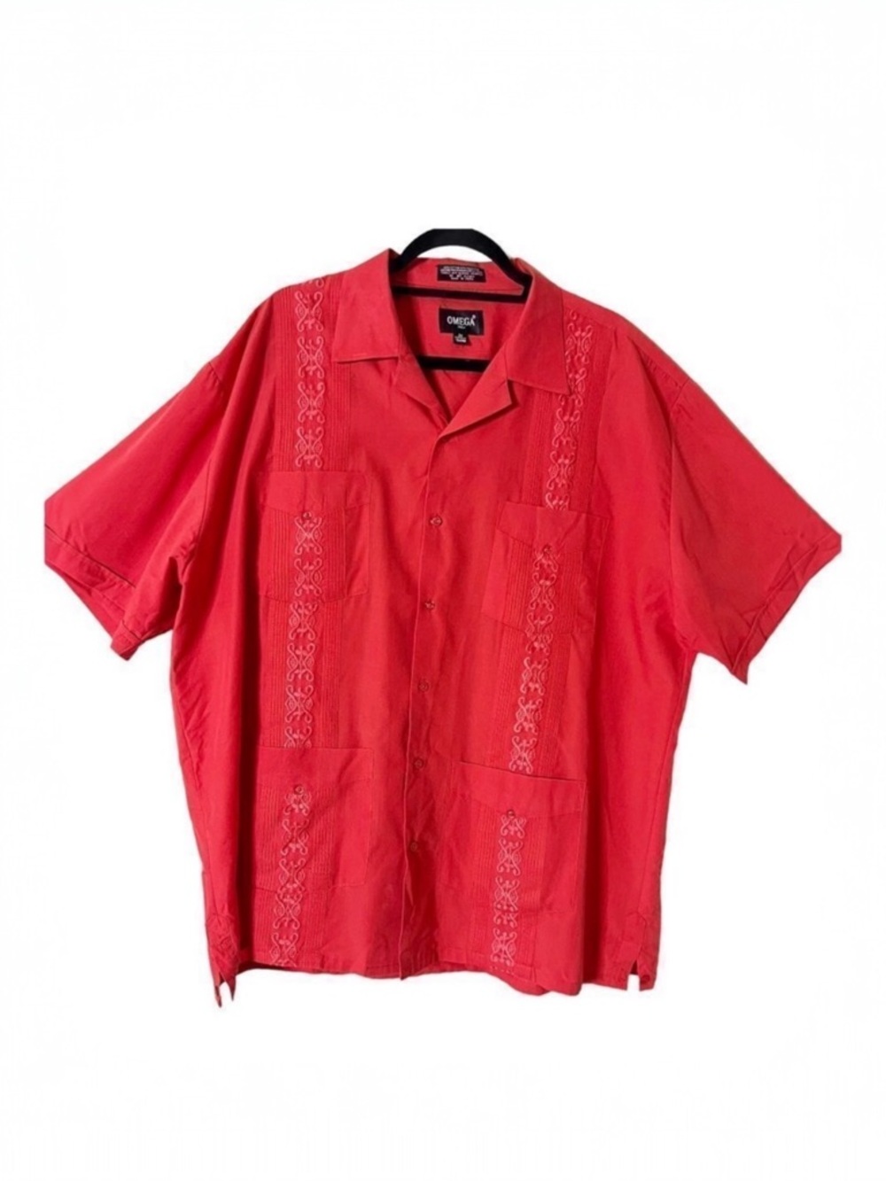 Omega Italy Men’s Short Sleeve Red Embroidered Button Down Shirt Size 2X